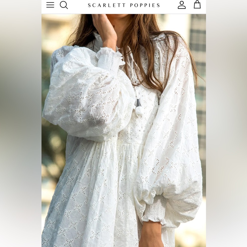 Scarlett Poppies Keeps Me High Eyelet White Dress Long Sleeve Mini